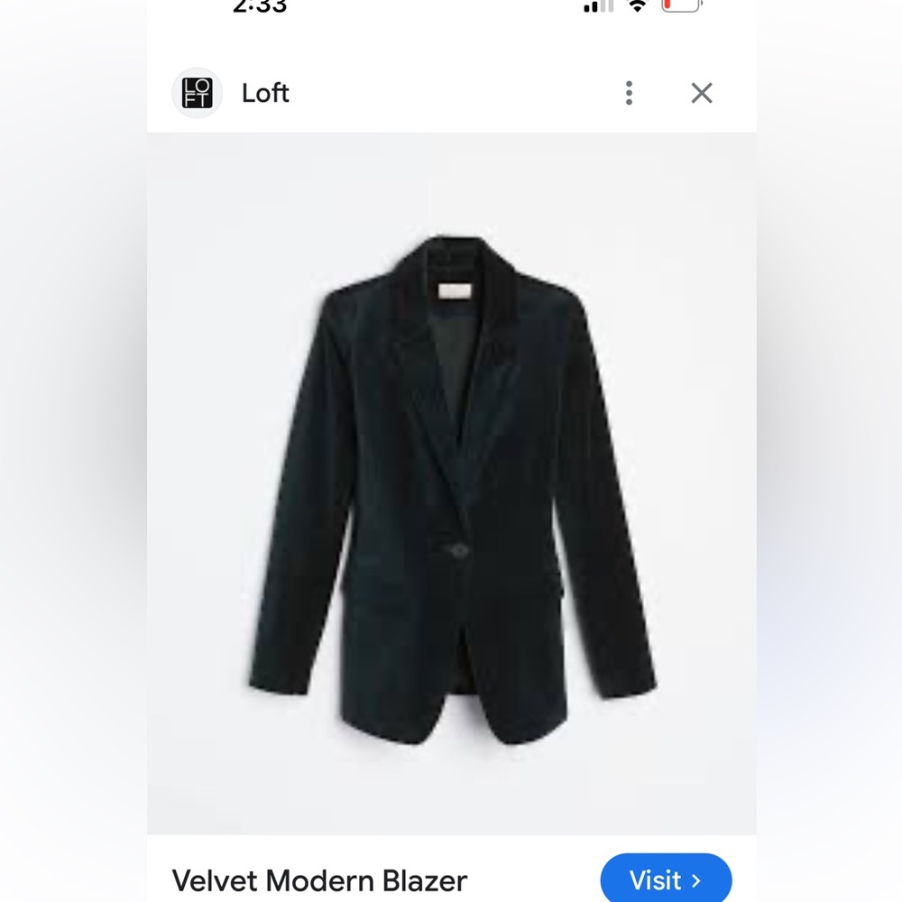 LOFT the Modern velvet Blazer- NWOT. Retail 150